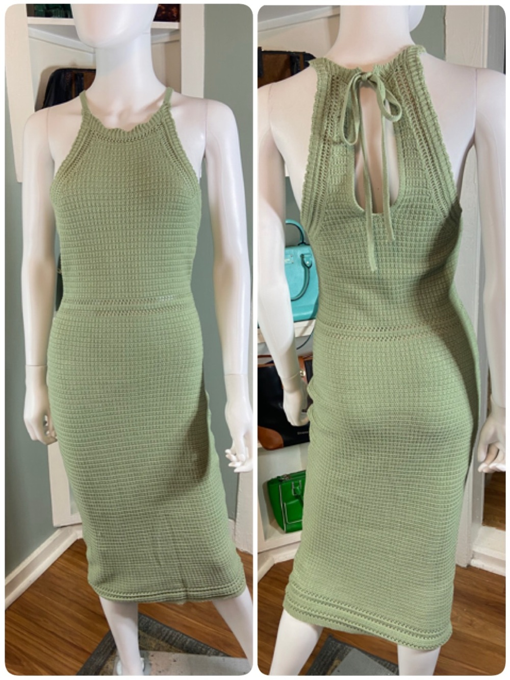 NWOT! Mable Sleeveless Halter Knit Midi Dress in Sage Green